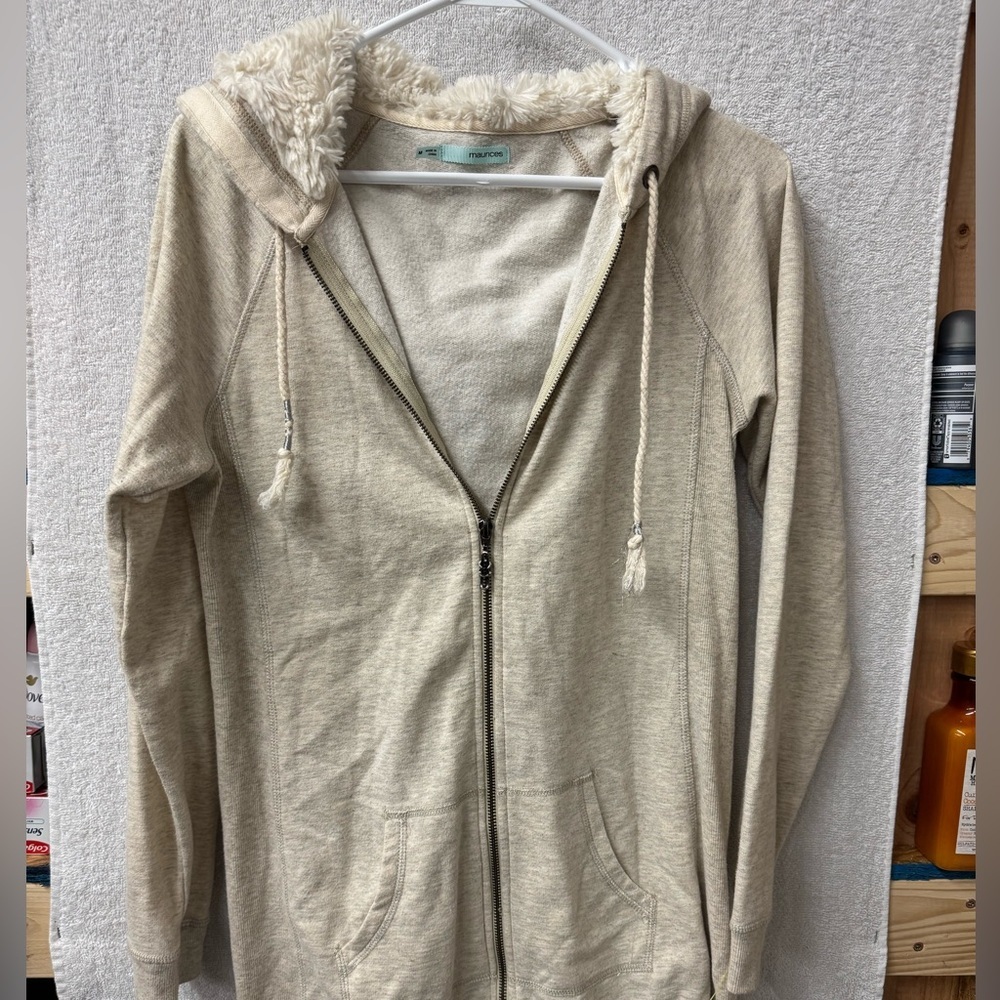 Maurices Cream Hoodie with Faux Fur Trim Size M